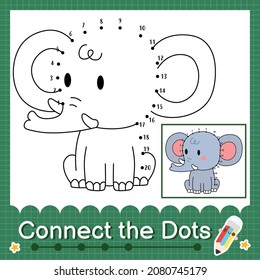 Connect the dots counting numbers 1 to 20 puzzle worksheet with cute baby animal Elephant