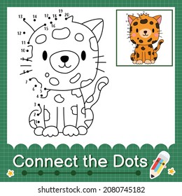 Connect the dots counting numbers 1 to 20 puzzle worksheet with cute baby animal Jaguar