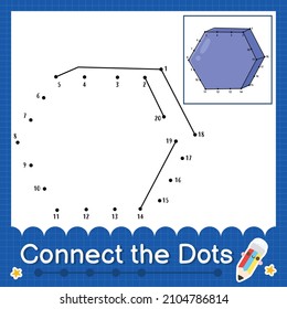 Connect the dots counting numbers 1 to 20 puzzle worksheet with hexagon