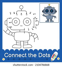 Connect the dots counting numbers 1 to 20 puzzle worksheet with robot
