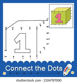 Connect the dots counting numbers 1 to 20 puzzle worksheet with number one