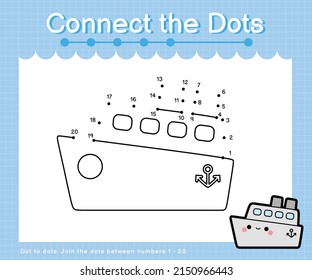 Connect the dots counting numbers 1 to 20 puzzle worksheet with Transportation