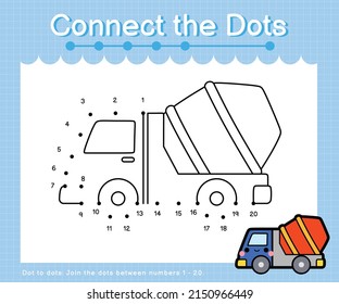 Connect the dots counting numbers 1 to 20 puzzle worksheet with Transportation