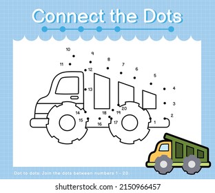 Connect the dots counting numbers 1 to 20 puzzle worksheet with Transportation