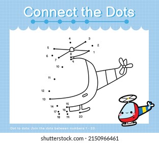 Connect the dots counting numbers 1 to 20 puzzle worksheet with Transportation