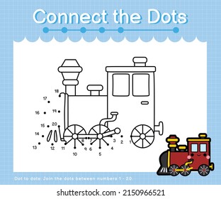 Connect the dots counting numbers 1 to 20 puzzle worksheet with Transportation