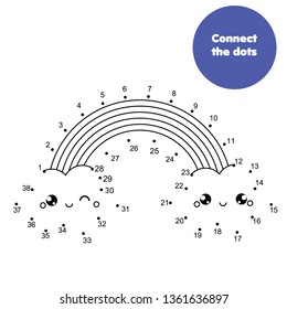 Connect the dots. Dot to dot by numbers activity for kids and toddlers. Children educational game. Cute rainbow