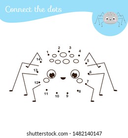 Connect the dots. Dot to dot by numbers activity for kids and toddlers. Children educational game. Cute spider
