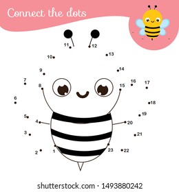 Connect the dots. Dot to dot by numbers activity for kids and toddlers. Children educational game. Insect series, Cute bee