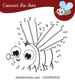 Connect the dots. Dot to dot by numbers activity for kids and toddlers. Children educational game. Cute fly