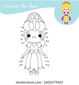 Connect the dots. Dot to dot by numbers activity for kids and toddlers. Children educational game. Cute princess