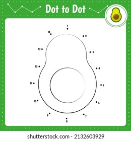 Connect the dots. Dot to dot educational game. Coloring book for preschool kids activity worksheet. Vector Illustration. Avocado