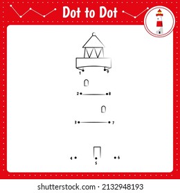 Connect the dots. Dot to dot educational game. Coloring book for preschool kids activity worksheet. Vector Illustration. Lighthouse