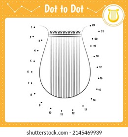 Connect The Dots. Dot To Dot Educational Game. Kids Activity Worksheet. Vector Illustration.Harp