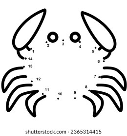 A connect dots to dot kids puzzle work sheet cartoon drawing of the Crab
