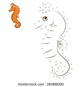 Connect the dots to draw the animal educational game for children sea horse vector illustration