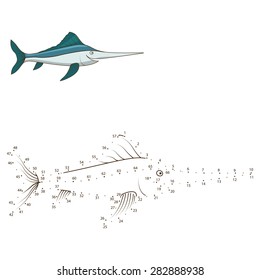 Connect The Dots To Draw The Animal Educational Game For Children Swordfish Vector Illustration