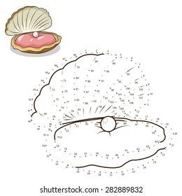 Connect the dots to draw the animal educational game for children oyster vector illustration