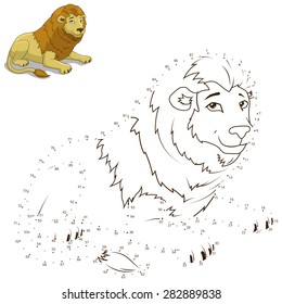 Connect the dots to draw the animal educational game for children lion vector illustration