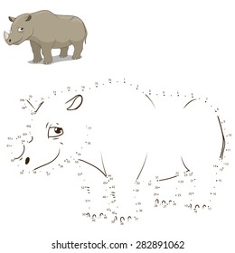 Connect the dots to draw the animal educational game for children rhino vector illustration