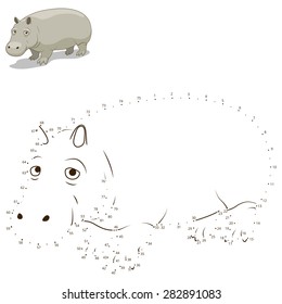 Connect the dots to draw the animal educational game for children hippopotamus vector illustration