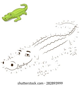 Connect the dots to draw the animal educational game for children crocodile alligator vector illustration