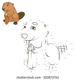 Connect the dots to draw the animal educational game for children beaver vector illustration