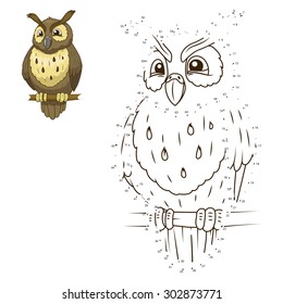 Connect The Dots To Draw The Animal Educational Game For Children Owl Vector Illustration