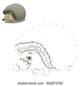 Connect the dots to draw the animal educational game for children hedgehog vector illustration