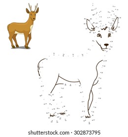 Connect The Dots To Draw The Animal Educational Game For Children Roe Deer Vector Illustration