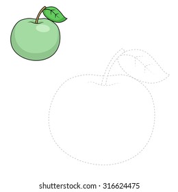 Connect the dots to draw apple educational game vector illustration.
