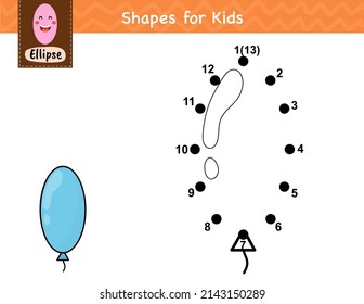 Conecte los puntos y dibuje un globo. Juego de números punto a punto para niños. Página de aprendizaje de la actividad de la forma elipse para el preescolar. Plantilla de rompecabezas para niños. Ilustración del vector