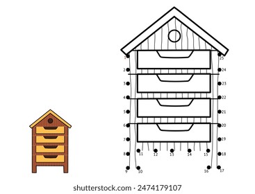 Connect the dots and draw a bee hive. Dot to dot game for kids. Funny puzzle activity page. Vector illustration