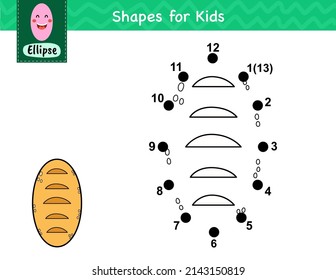 Connect The Dots And Draw A Bread. Dot To Dot Number Game For Kids. Learning Ellipse Shape Activity Page For Preschool. Puzzle Template For Children. Vector Illustration