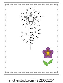 Connect Dots Draw Cartoon Flower Educational Stock Vector (Royalty Free ...