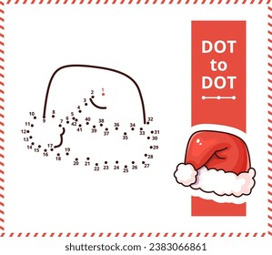 Connect the dots and draw cartoon red Santa hat.