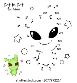 Connect The Dots and Draw Cute alien. Dot to dot puzzle with cartoon little alien. Educational Game for Kids. Drawing for Preschool children. Vector Illustration EPS8