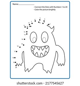 Connect the dots and draw a cute alien character,Dot to dot educational game for kids.Preschool children education activity.