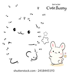 Connect The Dots and Draw Cute Bunny. Dot to dot puzzle with cartoon little rabbit. Educational Game for Kids. Drawing for Preschool children. Vector Illustration EPS8