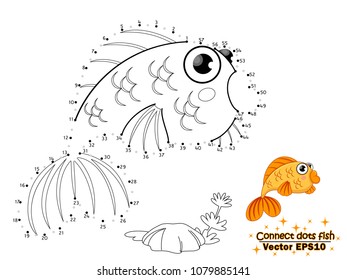 Connect the dots draw the cute cartoon fish and color. educational game for kids. Vector illustration. children and educational