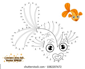 Connect the dots draw the cute cartoon fish and color. educational game for kids. Vector illustration. children and educational