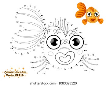Connect the dots draw the cute cartoon fish and color. educational game for kids. Vector illustration. children and educational