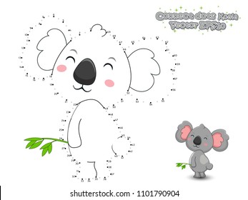 Connect The Dots and Draw Cute Cartoon Koala. Educational Game for Kids. Vector Illustration.