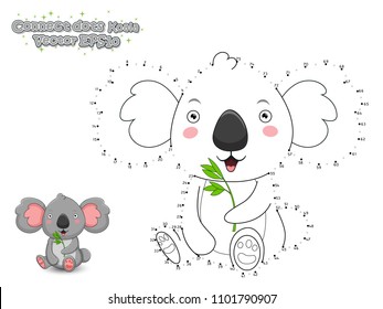 Schließen Sie die Punkte an und zeichnen Sie Cute Cartoon Koala. Erziehungsspiel für Kinder. Vektorgrafik.