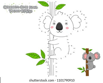 Connect The Dots and Draw Cute Cartoon Koala. Educational Game for Kids. Vector Illustration.