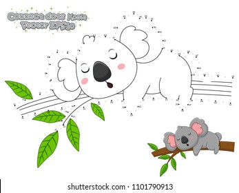 Connect The Dots and Draw Cute Cartoon Koala. Educational Game for Kids. Vector Illustration.