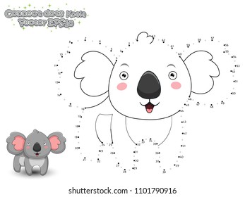 Connect The Dots and Draw Cute Cartoon Koala. Educational Game for Kids. Vector Illustration.