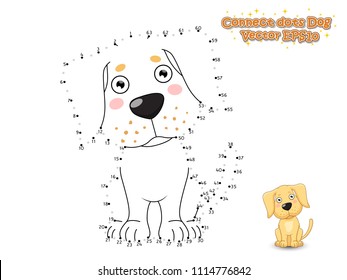 Connect The Dots and Draw Cute Cartoon Dog Puppy Labrador. Educational Game for Kids. Vector Illustration.