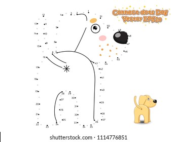 Connect The Dots and Draw Cute Cartoon Dog Puppy Labrador. Educational Game for Kids. Vector Illustration.