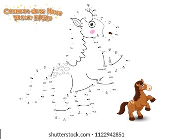 Connect The Dots and Draw Cute Cartoon Horse. Educational Game for Kids. Vector Illustration.